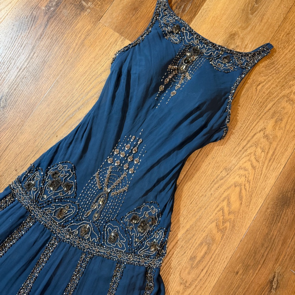 Vintage Y2K 100% Silk Beaded Dress Vintage Beaded Dress Silk Sue Wong Dress - Picture 6 of 16